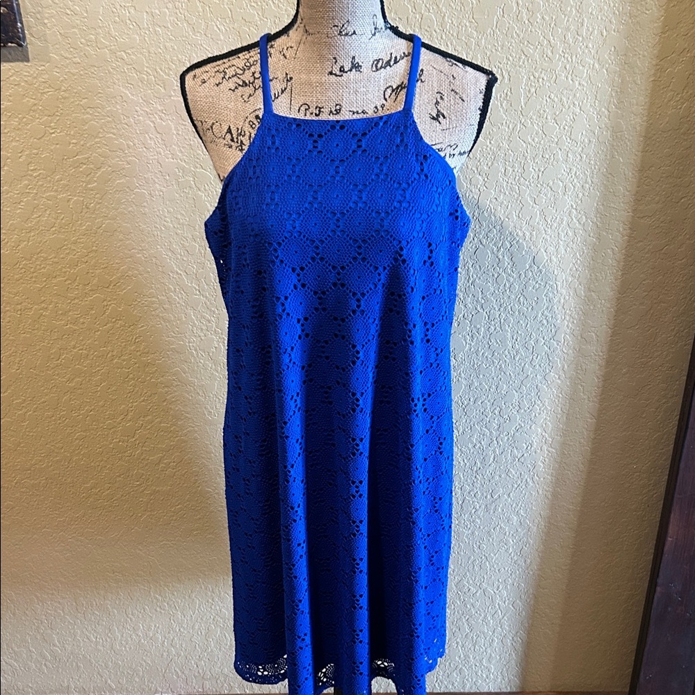 Nine West blue, crochet/lace halter dress, size 12, EUC | offer in description